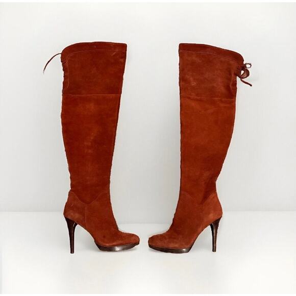 Sam Edelman Stiletto Suede Over The Knee Tall Boots size 10 Orange Red - Picture 2 of 10